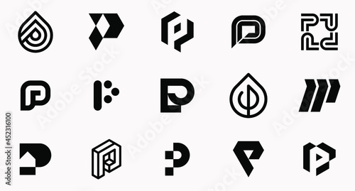 letter P initial modern logo set