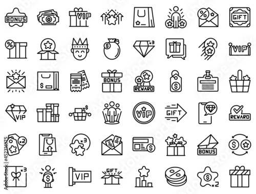 Customer loyalty program icons set outline vector. Member reward. System back