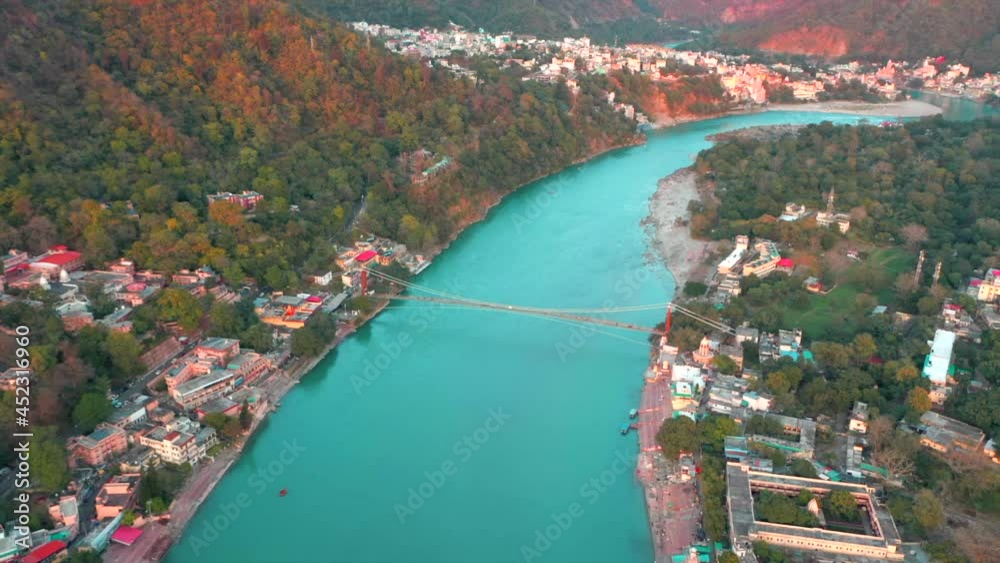 Aerial view of Burhi Gandak River in Bihar, India.