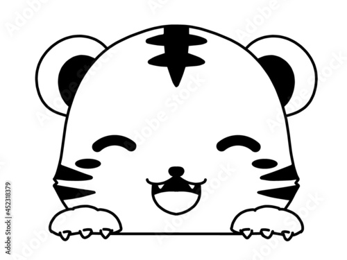 モノクロのかわいいトラの顔のイラスト素材