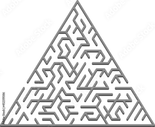 Vector backdrop with a gray triangular 3D maze, labyrinth.