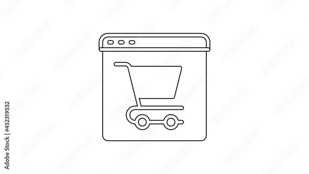 Black line Online shopping on screen icon isolated on white background. Concept e-commerce, e-business, online business marketing. 4K Video motion graphic animation Black line Online shopping on screen icon isolated on white background. Concept e-commerce, e-business, online business marketing. 4K Video motion graphic animation