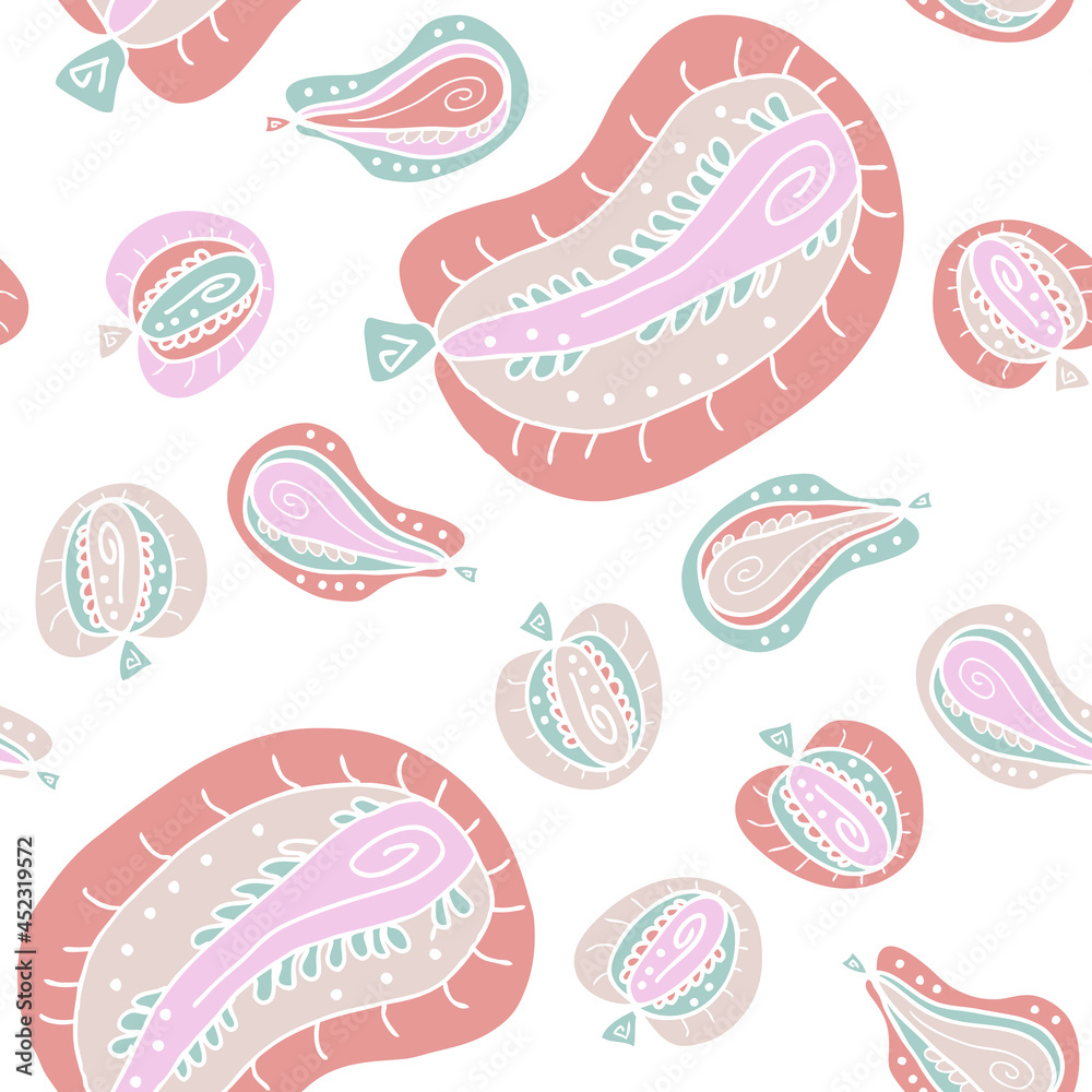 Delicate seamless pattern with abstract pumpkins, apples and pears. Perfect for T-shirt, textile and prints. Hand drawn vector illustration for decor and design.
Delicate seamless pattern with abstract pumpkins, apples and pears. Perfect for T-shirt, textile and prints. Hand drawn vector illustration for decor and design.