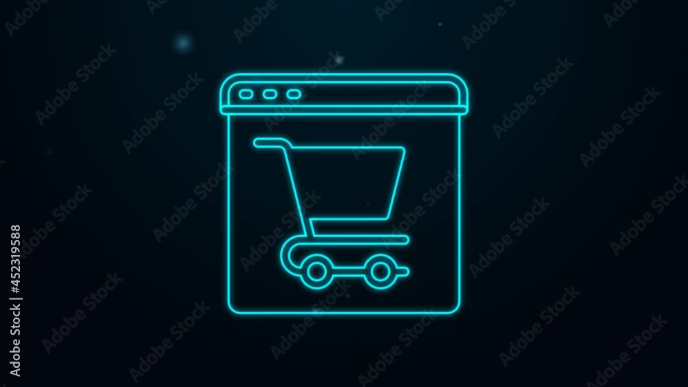 Glowing neon line Online shopping on screen icon isolated on black background. Concept e-commerce, e-business, online business marketing. 4K Video motion graphic animation Glowing neon line Online shopping on screen icon isolated on black background. Concept e-commerce, e-business, online business marketing. 4K Video motion graphic animation