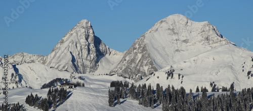 Rochers des Rayes and Rellerli in winter. photo
