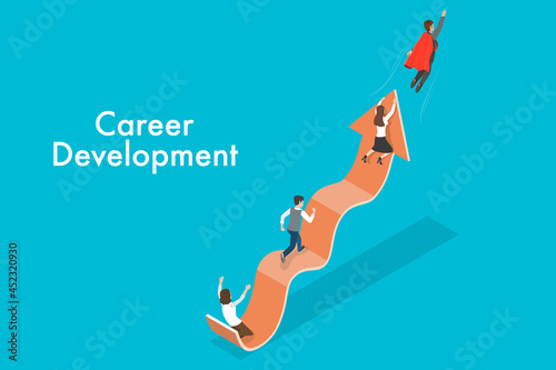 3D Isometric Flat Vector Conceptual Illustration of Career Development, Business and Finance Goals Achievement