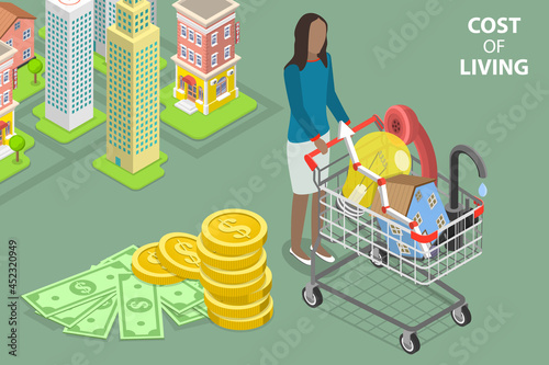 3D Isometric Flat Vector Conceptual Illustration of Cost Of Living, Family Budget Planning