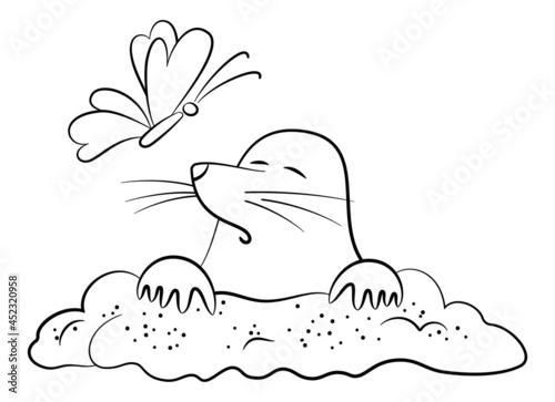 Cartoon Mole and Butterfly