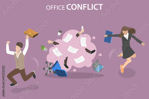 3D Isometric Flat Vector Conceptual Illustration of Office Conflict, Work Communication Problems
