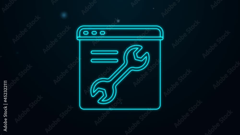 Glowing neon line Browser setting icon isolated on black background. Adjusting, service, maintenance, repair, fixing. 4K Video motion graphic animation Glowing neon line Browser setting icon isolated on black background. Adjusting, service, maintenance, repair, fixing. 4K Video motion graphic animation