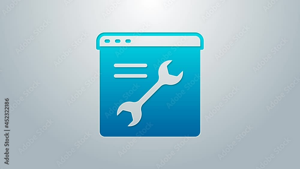Blue line Browser setting icon isolated on grey background. Adjusting, service, maintenance, repair, fixing. 4K Video motion graphic animation Blue line Browser setting icon isolated on grey background. Adjusting, service, maintenance, repair, fixing. 4K Video motion graphic animation