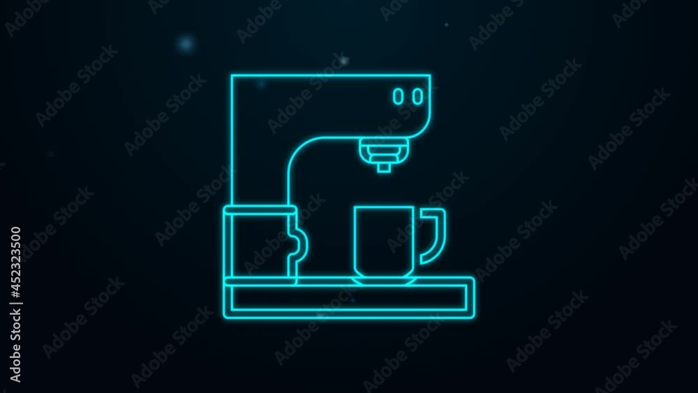 Glowing neon line Coffee machine icon isolated on black background. 4K Video motion graphic animation Glowing neon line Coffee machine icon isolated on black background. 4K Video motion graphic animation