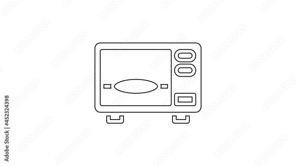 Black line Microwave oven icon isolated on white background. Home appliances icon. 4K Video motion graphic animation Black line Microwave oven icon isolated on white background. Home appliances icon. 4K Video motion graphic animation
