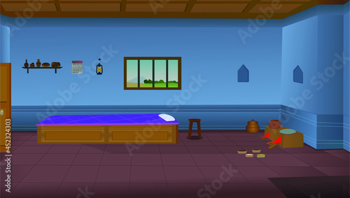 Village poor living room inside view, Old interiors vector artwork photo