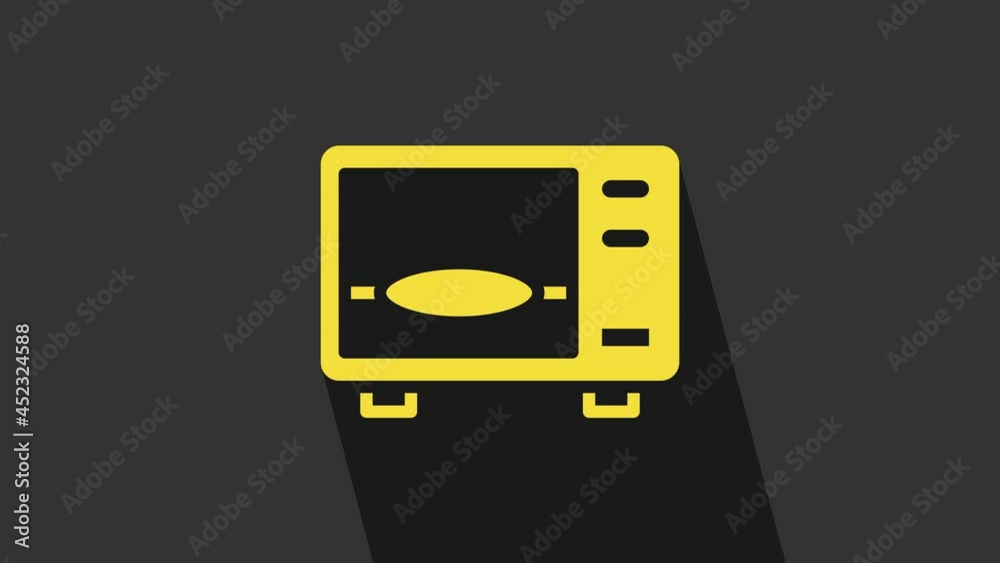 Yellow Microwave oven icon isolated on grey background. Home appliances icon. 4K Video motion graphic animation Yellow Microwave oven icon isolated on grey background. Home appliances icon. 4K Video motion graphic animation