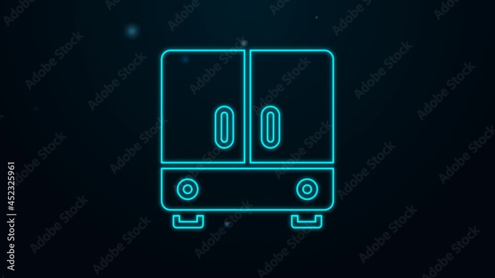 Glowing neon line Wardrobe icon isolated on black background. 4K Video motion graphic animation Glowing neon line Wardrobe icon isolated on black background. 4K Video motion graphic animation