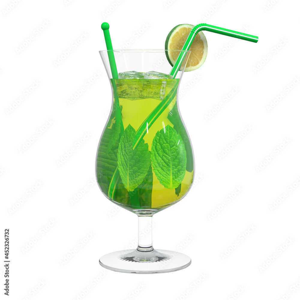 Verre de mojito avec paille et rondelle de citron Verre de mojito avec paille et rondelle de citron