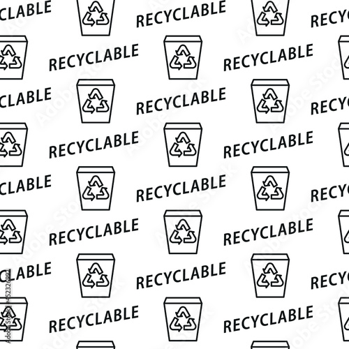 recyclable black and white text seamless vector repeat pattern on white background