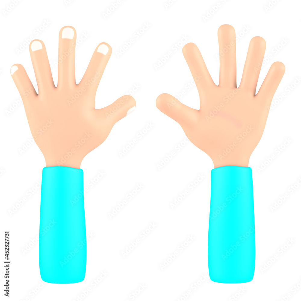 Obraz premium 3d render, five finger open cartoon hand