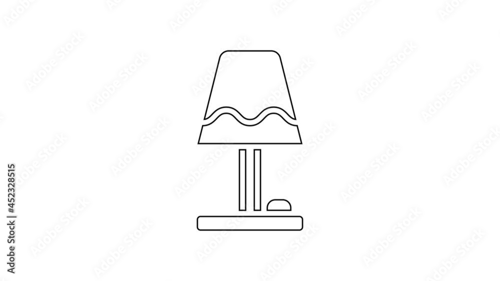 Black line Table lamp icon isolated on white background. 4K Video motion graphic animation Black line Table lamp icon isolated on white background. 4K Video motion graphic animation