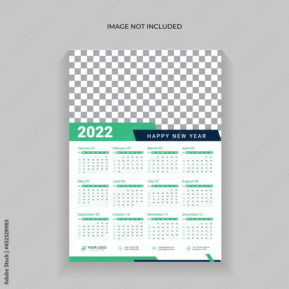 Single Page Calendar 2022 Calendar Design For 20122 Week Starts On Sun 
