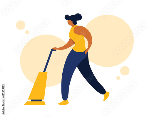 Women Cleaning With A Vacuum Cleaner - Amazing flat vector illustration of a woman cleaning suitable for website, mobile apps, design asset, clip art, and illustration in general - Vector Illustration photo