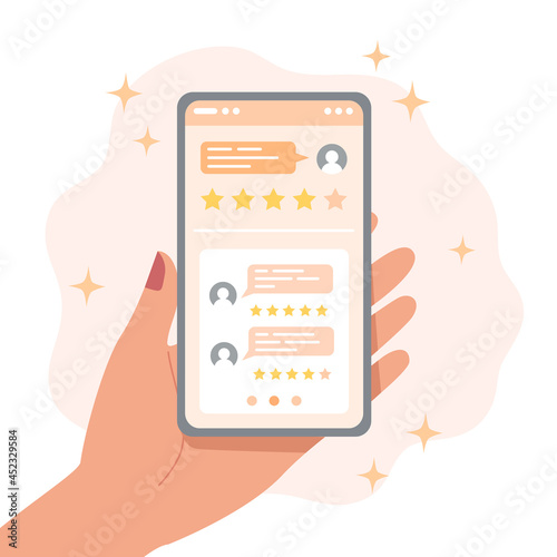 Reviews of people on the smartphone screen