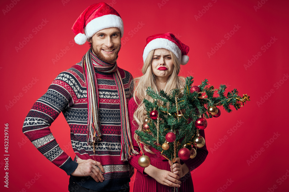 cheerful young couple holiday christmas decoration romance cheerful young couple holiday christmas decoration romance