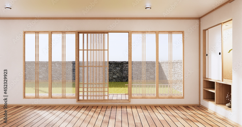 The Minimal room japanese style design.3D rendering The Minimal room japanese style design.3D rendering