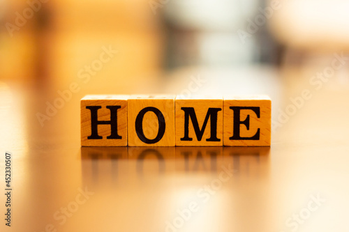 The word home and blur background,The word on wood square cubes,Concept word cubes, Wooden box