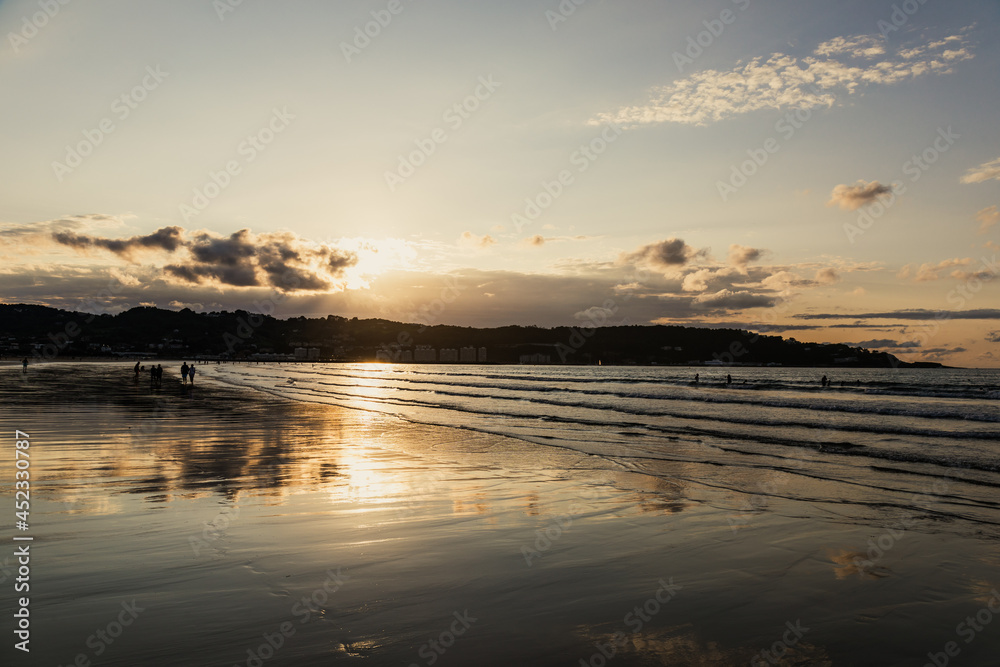 Fototapeta premium Sunset on Hendaye beach, Pyrénées-Atlantiques, Basque Country, France