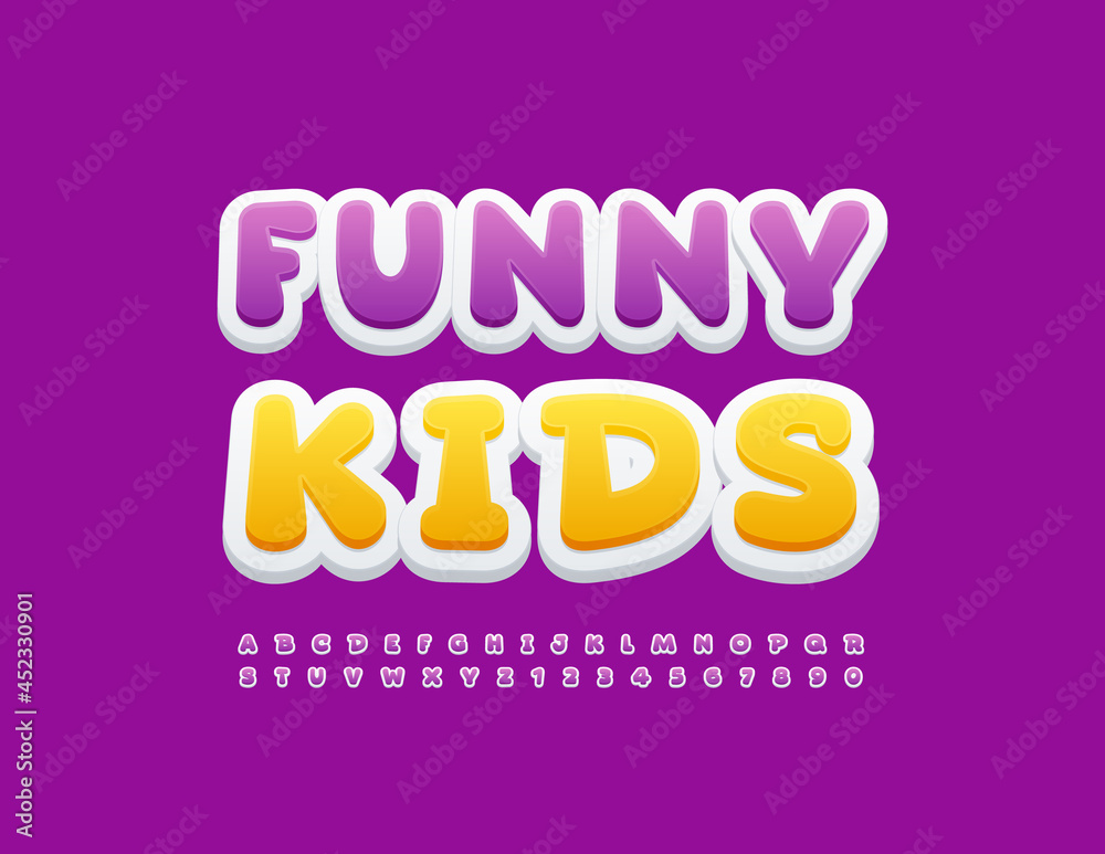 Vector playul sign Funny Kids. Bright childish Font. Cute set of Alphabet Letters and Numbers