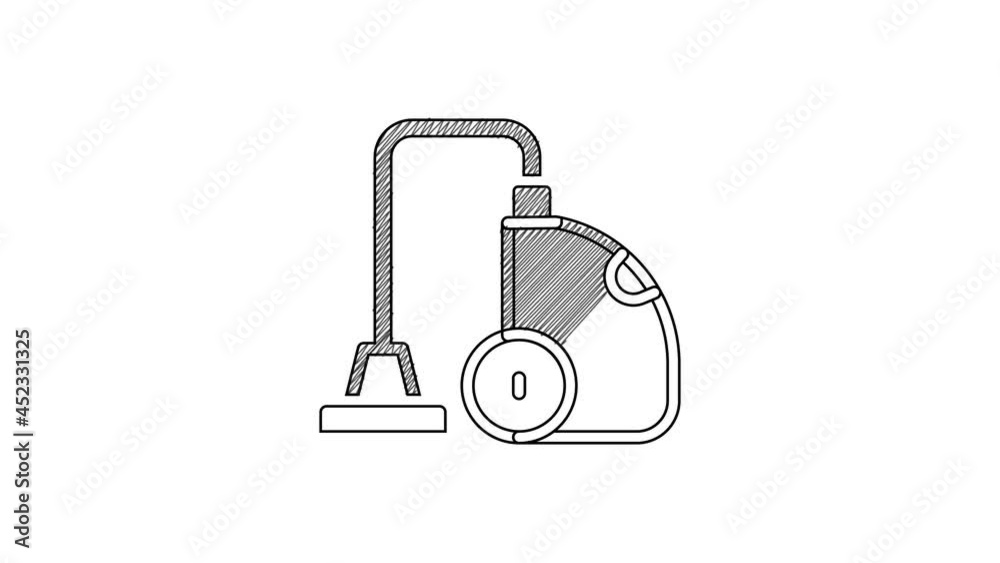 Black line Vacuum cleaner icon isolated on white background. 4K Video motion graphic animation Black line Vacuum cleaner icon isolated on white background. 4K Video motion graphic animation