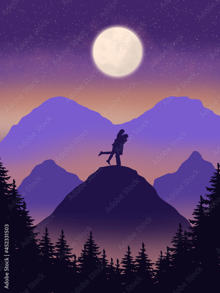 Beautiful scenery moon with couple Beautiful scenery moon with couple