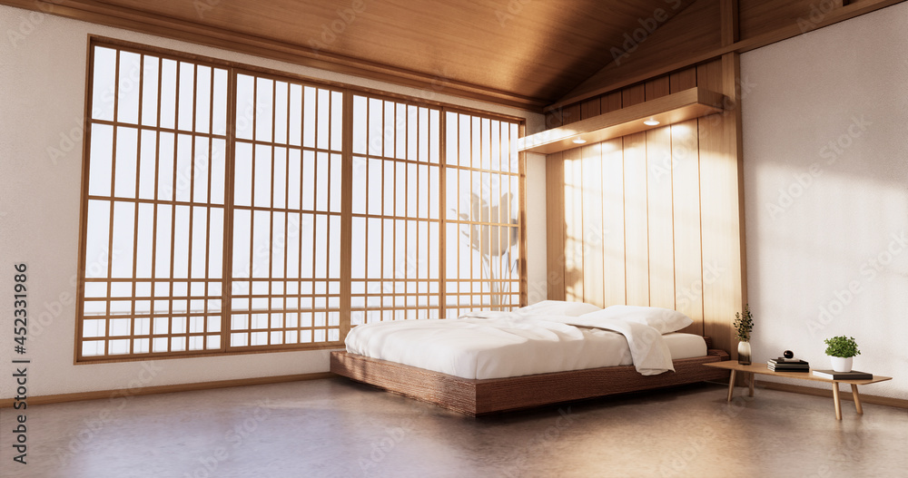 Modern bedroom - japanese style.3D rendering Modern bedroom - japanese style.3D rendering