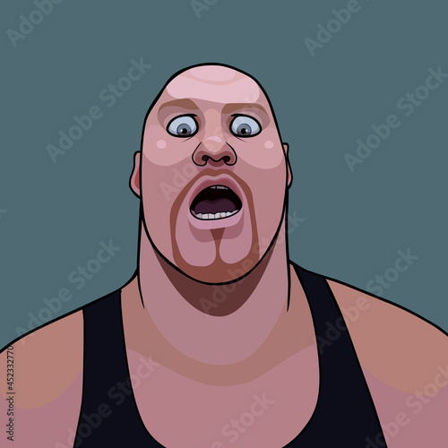 cartoon hefty bald man opened his mouth in surprise