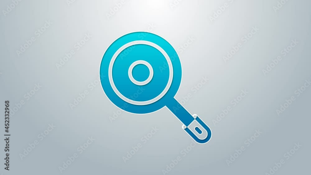 Blue line Frying pan icon isolated on grey background. Fry or roast food symbol. 4K Video motion graphic animation Blue line Frying pan icon isolated on grey background. Fry or roast food symbol. 4K Video motion graphic animation