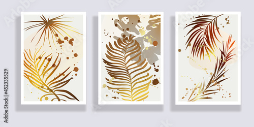  Trendy set of minimalist abstract leaves and abstract forms. Minimal botanical wall art. Mid century modern graphic. Plant art design for social media, blog post, print, cover, wallpaper. Vector