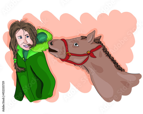 Vector illustration - a kiss from horse foal