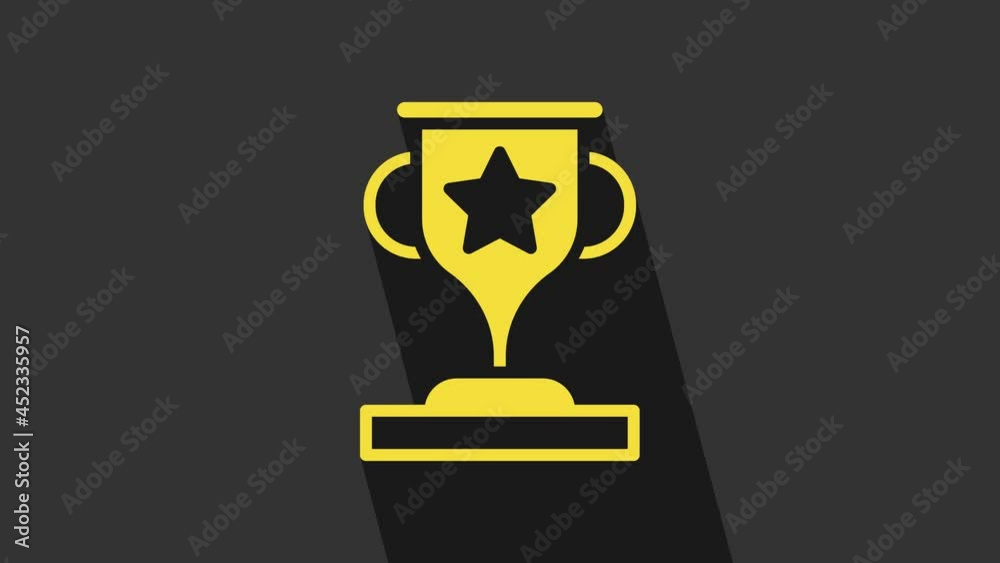 Yellow Award cup icon isolated on grey background. Winner trophy symbol. Championship or competition trophy. Sports achievement sign. 4K Video motion graphic animation Yellow Award cup icon isolated on grey background. Winner trophy symbol. Championship or competition trophy. Sports achievement sign. 4K Video motion graphic animation