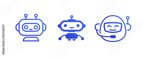 Fotografija Chat bot icon, robot symbol vector set isolated on white background for virtual assistant icon, talk bubble speech icon, digital marketing, chat app, ai, artificial intelligence