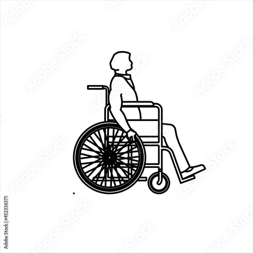 Vector design sketch of a disabled person in a wheelchair