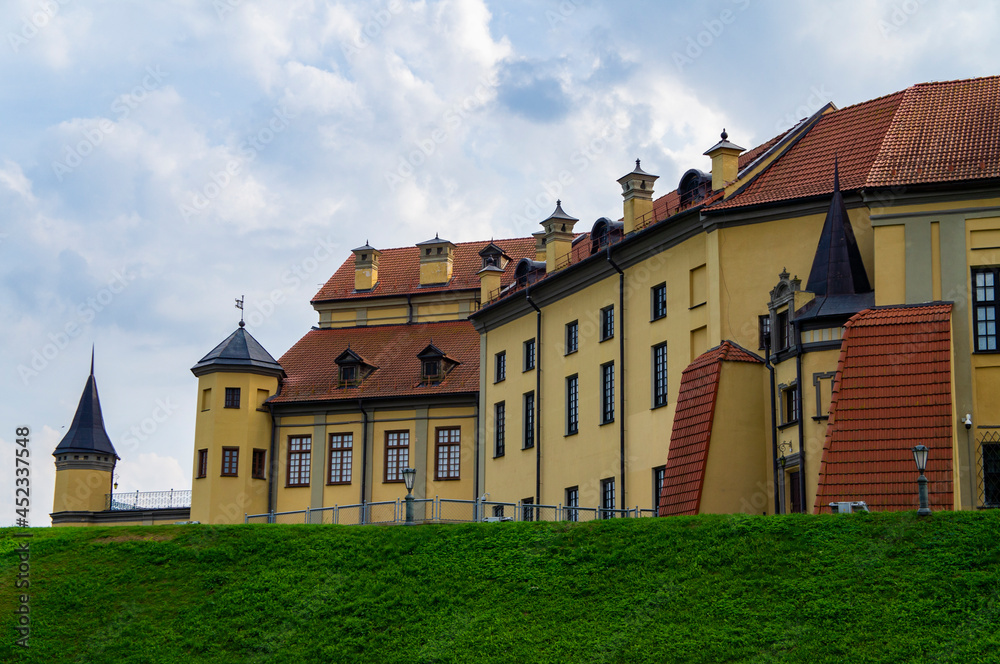 A beautiful ancient medieval castle. Old architectural citadel with fort and tower