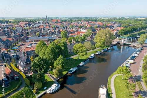 Aerial view on the city Dokkum in the Netherlands