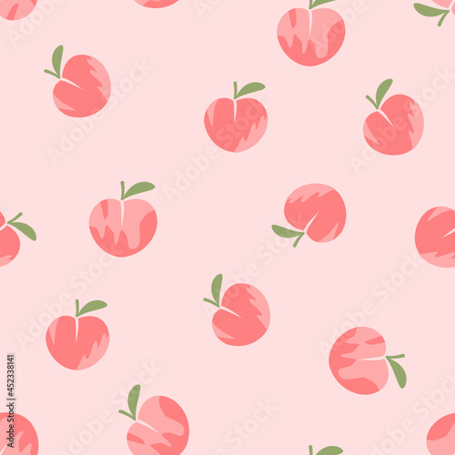 Seamless pattern with peach fruit on pink background vector.