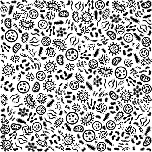 Microorganisms microscopical germs on white background