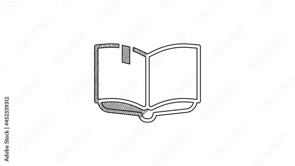 Black line Open book icon isolated on white background. 4K Video motion graphic animation