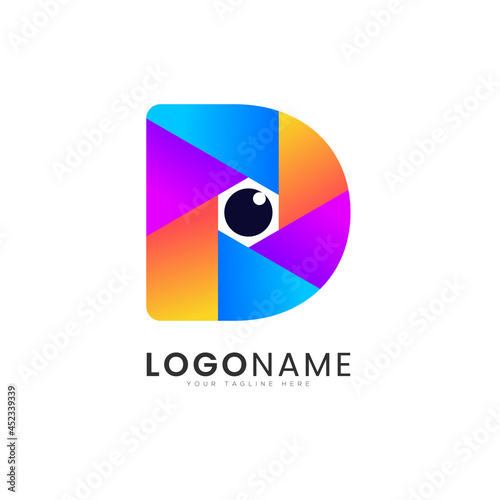 Modern gradient style logo style initial letter d colorful photography logo design template