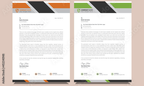 Unique abstract modern company and professional creative corporate business letterhead template design with two color variations.  