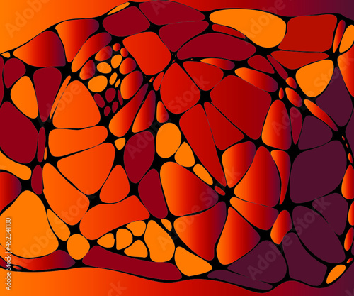 Vector hand drawn abstract neurographic illustration with tangled lines.  Mosaic background in fiery colors .Doodle style. Neuroart design. 

